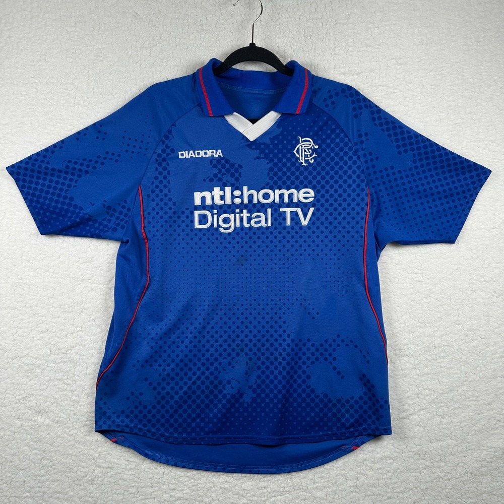 Diadora Rangers FC 2002-2003 Home Football Jersey NTL Sponsor Mens XL Vintage